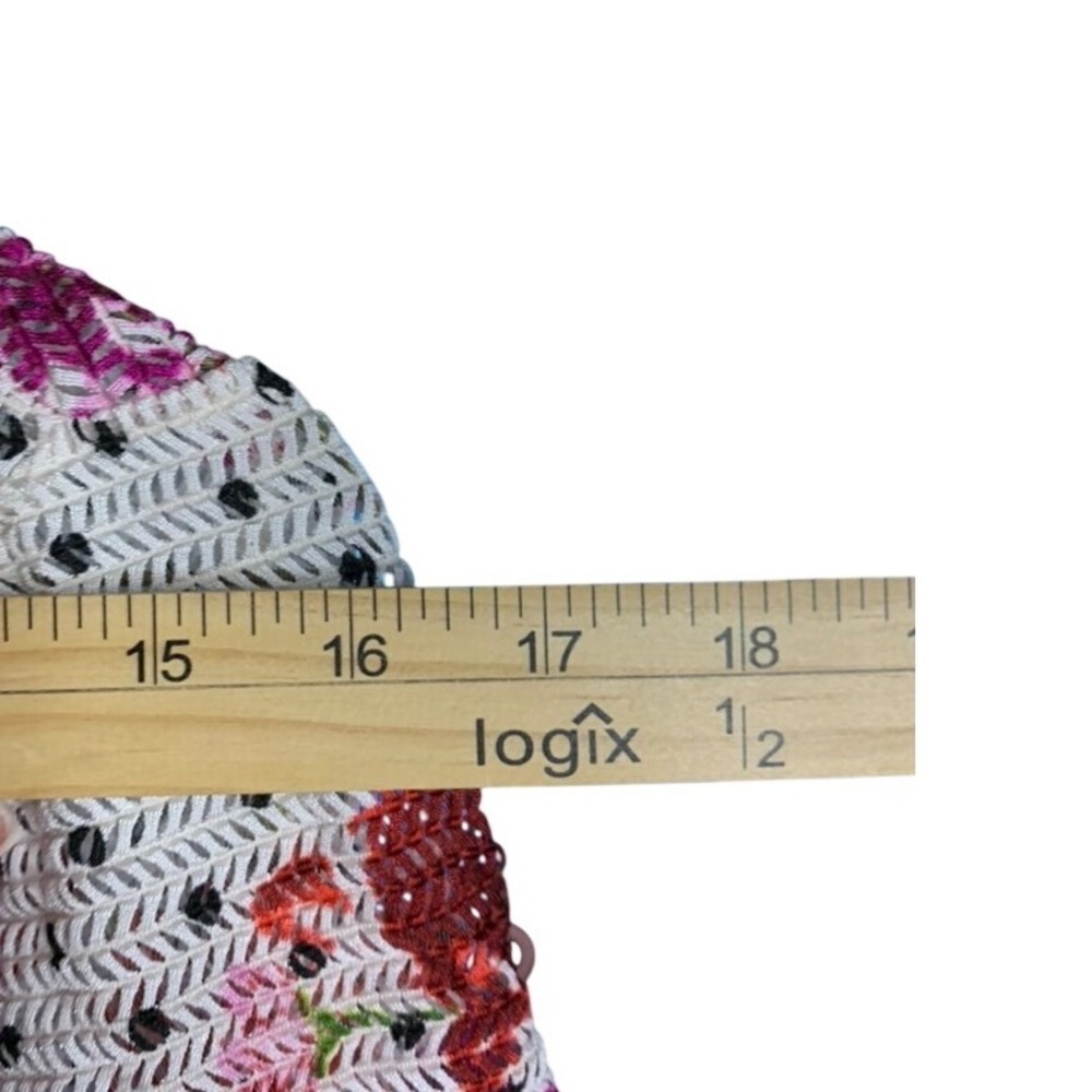 J.M. Fleurette Floral Polka Dot Mesh Open Front Cardigan Short Sleeve Large - Picture 6 of 6